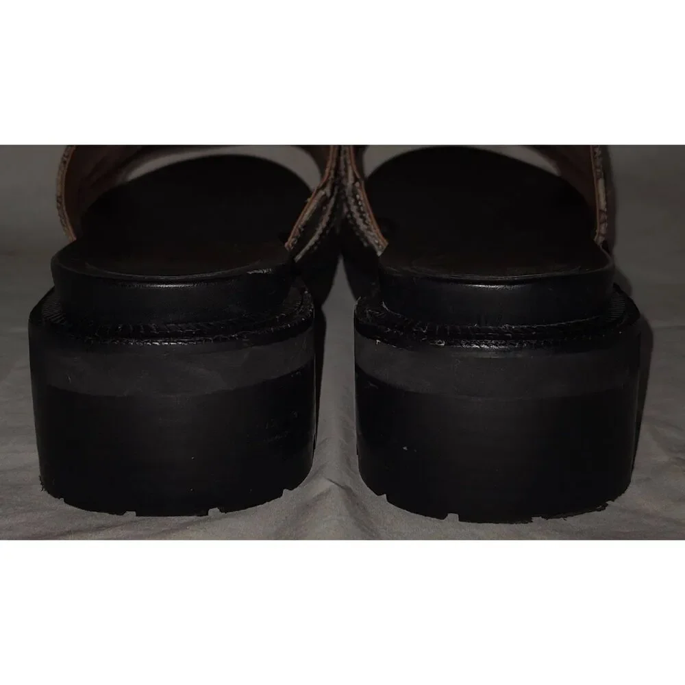 Aerosoles Lima Leather Chunky Lug Soles Slide Sandals Black/ Taupe Snake Size l0
